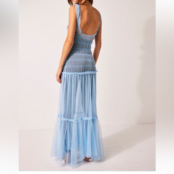 NWT Free People XS Smock About It Slip Baby Blue Sheer Long Slip - Picture 3 of 4